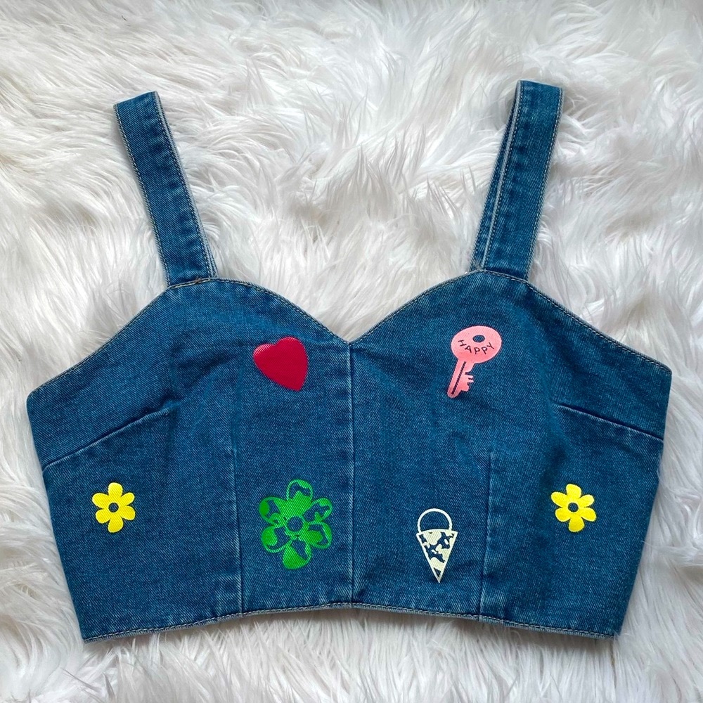 Shein • Denim Cotton Buckle Doodle Top
